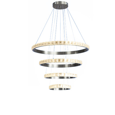 LED Chrome with Clear Acrylic Diffuser 4 Ring Chandelier