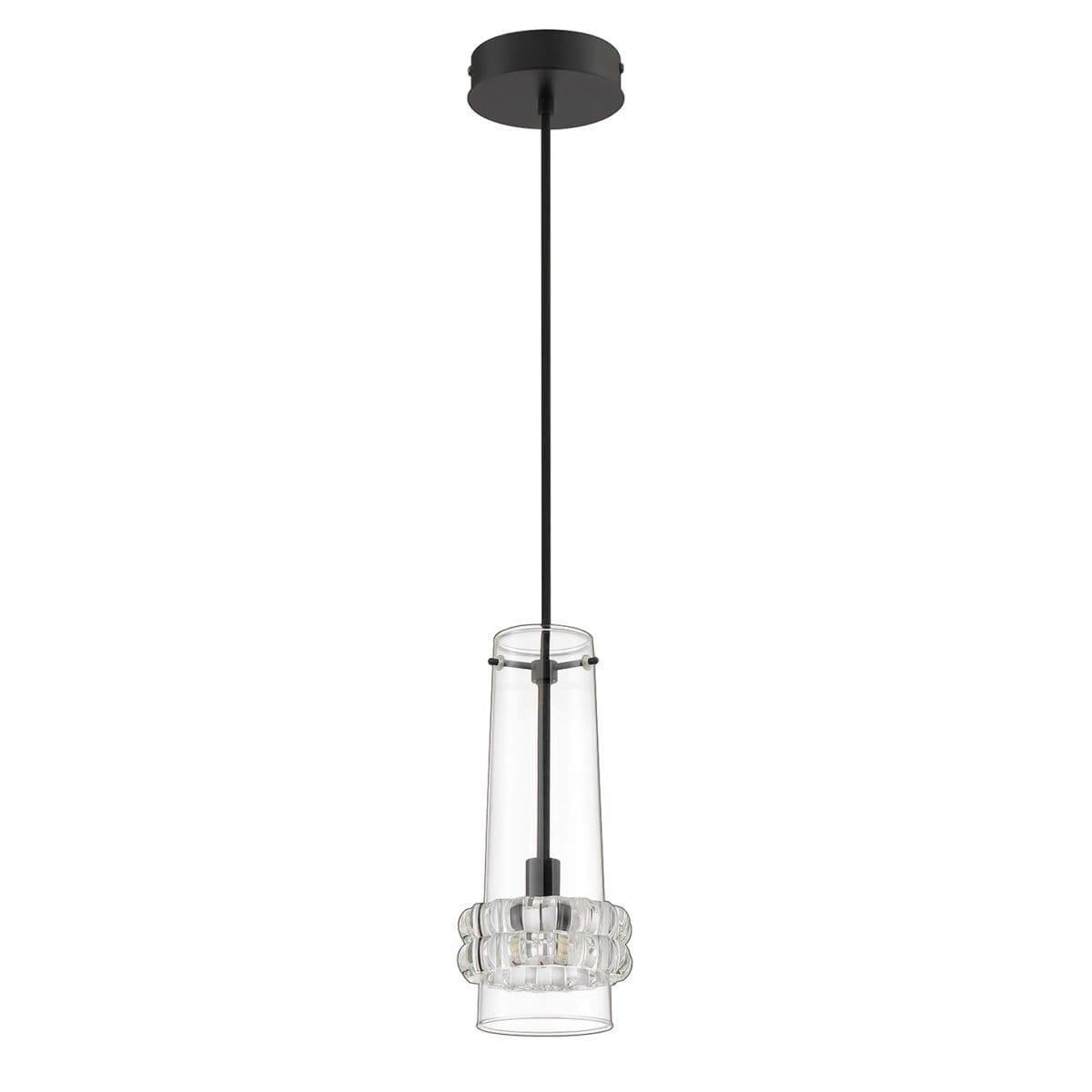 Black with Clear Shade and Crystal Single Light Pendant - LV LIGHTING