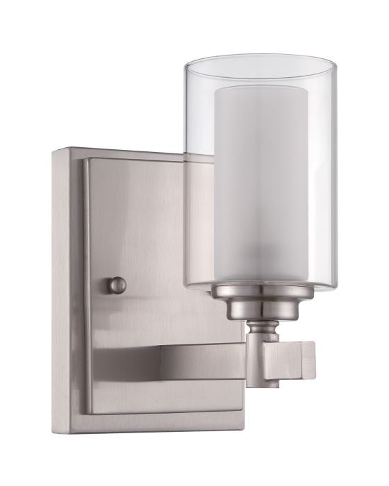 Steel Frame with Clear and Frosted Cylindrical Glass Shade Wall Sconce