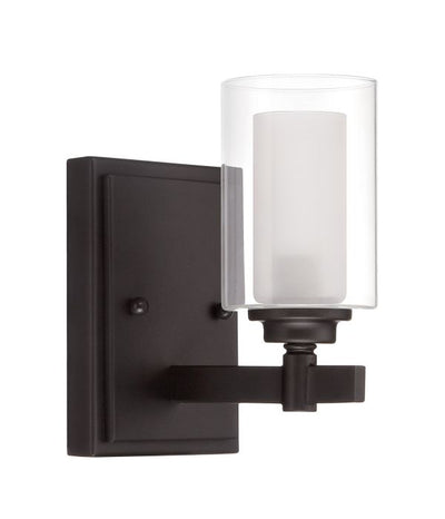 Steel Frame with Clear and Frosted Cylindrical Glass Shade Wall Sconce