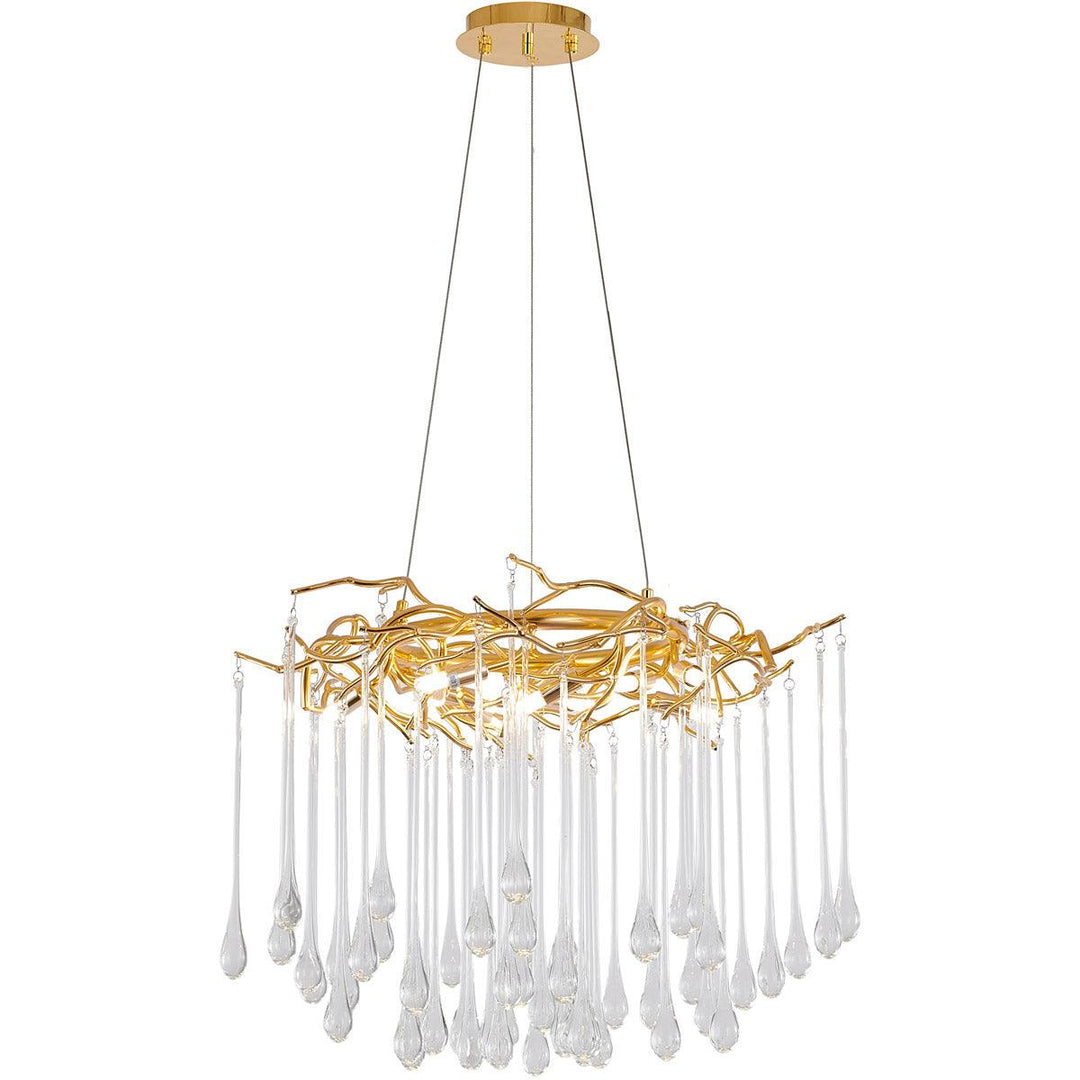 Gold Aluminum Ring Branch with Clear Glass Drop Chandelier - LV LIGHTING