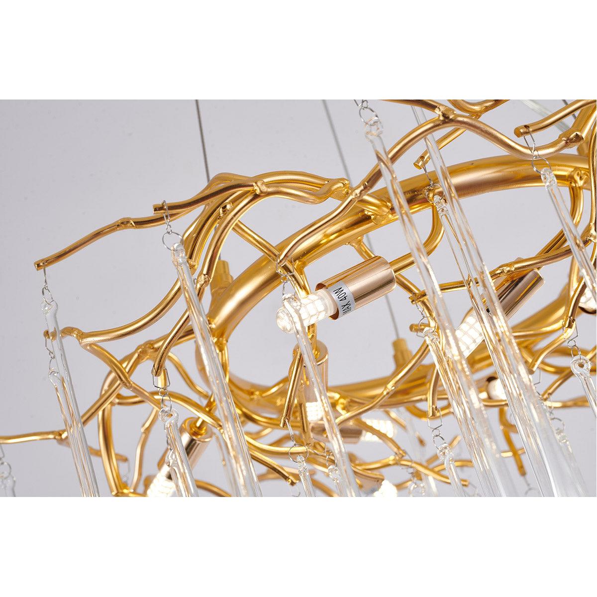 Gold Aluminum Ring Branch with Clear Glass Drop Chandelier - LV LIGHTING
