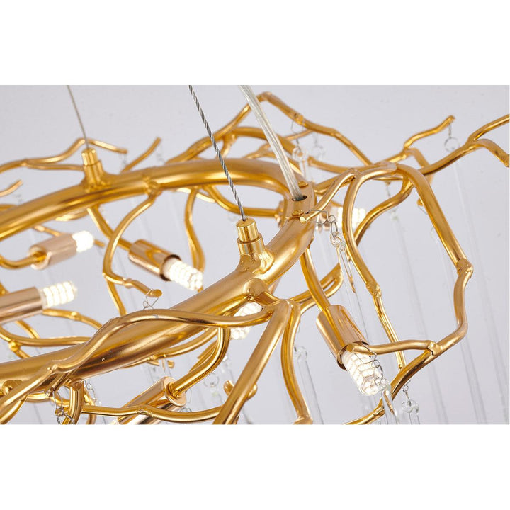 Gold Aluminum Ring Branch with Clear Glass Drop Chandelier - LV LIGHTING