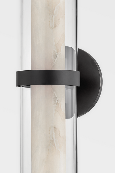 LED Steel Frame and Clear Glass with Cylindrical Alabaster Diffuser Wall Sconce