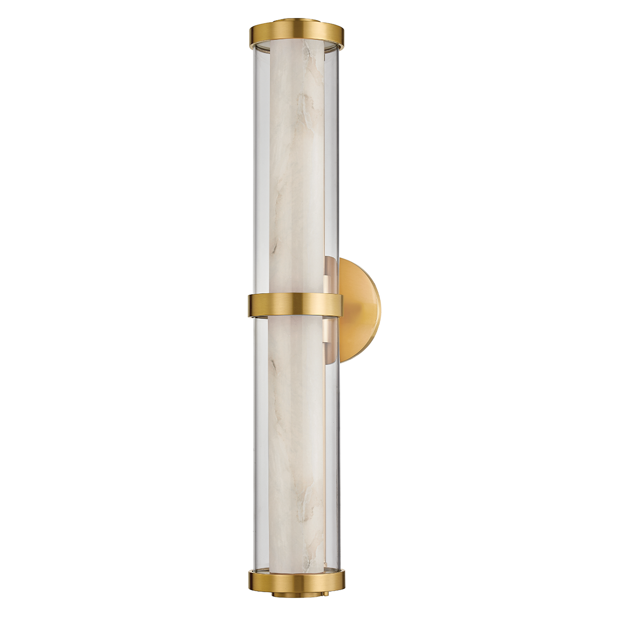 LED Steel Frame and Clear Glass with Cylindrical Alabaster Diffuser Wall Sconce