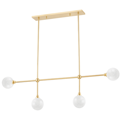 Aged Brass Rod Frame with Cloud Globe Glass Shade Linear Chandelier