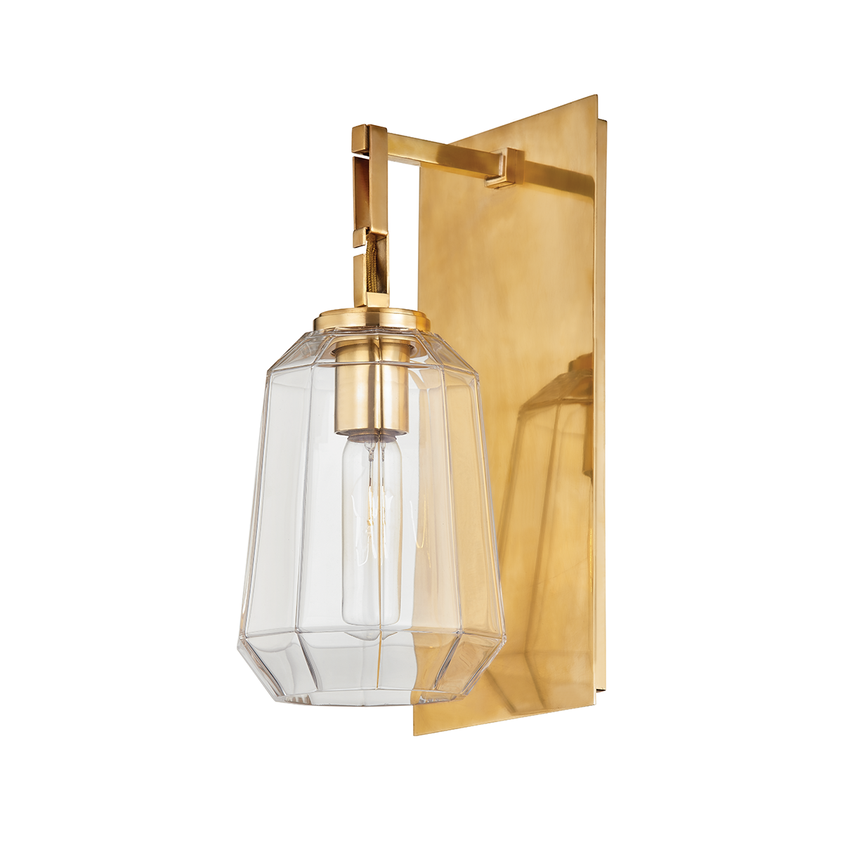 Steel Frame with Elongated Clear Faceted Glass Drop Shade Wall Sconce