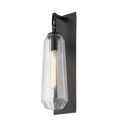 Steel Frame with Elongated Clear Faceted Glass Drop Shade Wall Sconce