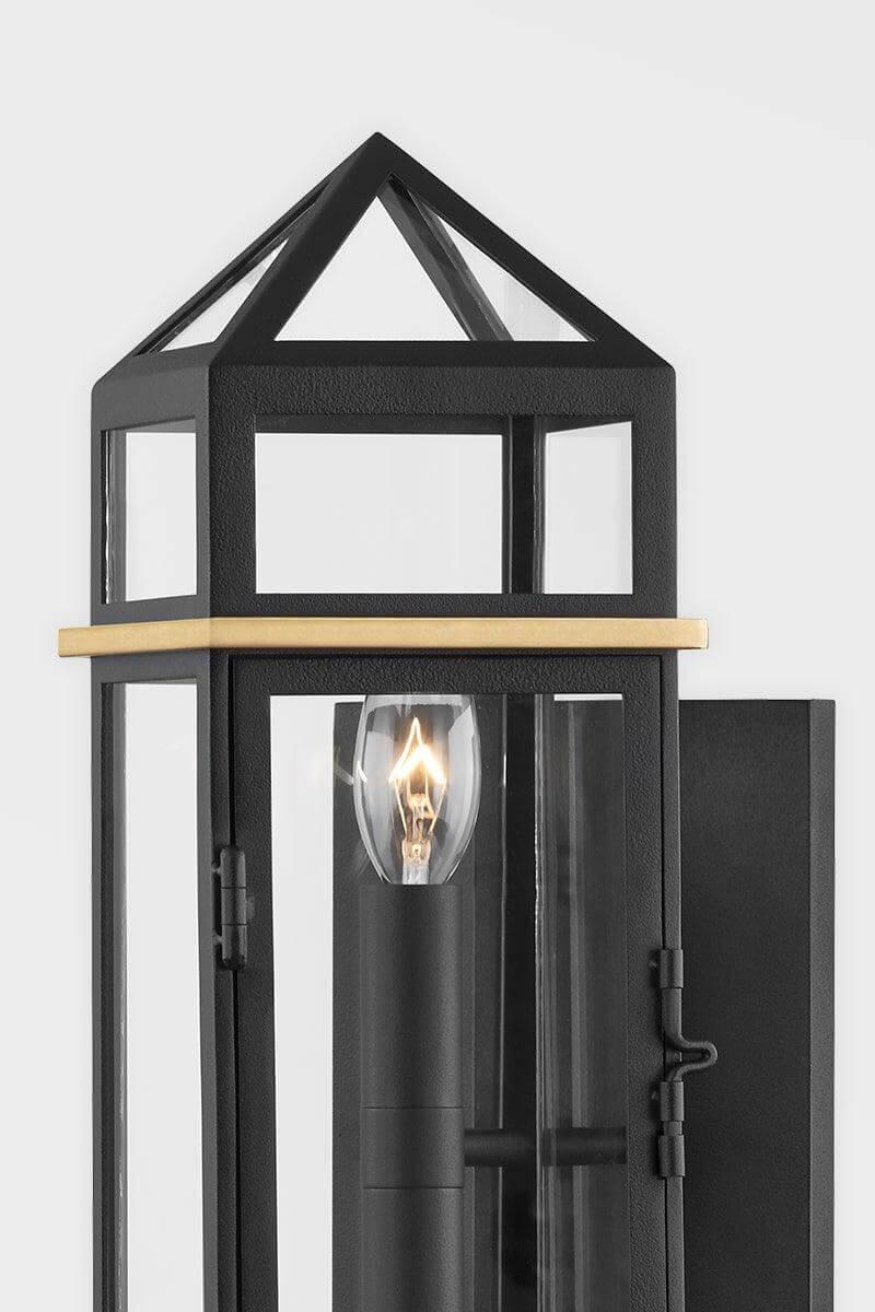 Aged Brass and Black with Clear Glass Shade Wall Sconce - LV LIGHTING