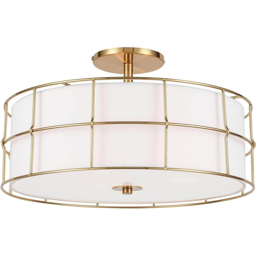 Aged Brass Frame with Fabric Shade Semi Flush Mount - LV LIGHTING