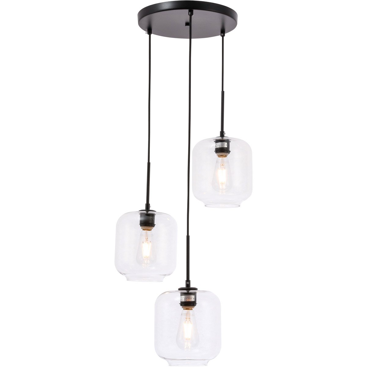 Black with tripple clear shade Pendant - LV LIGHTING