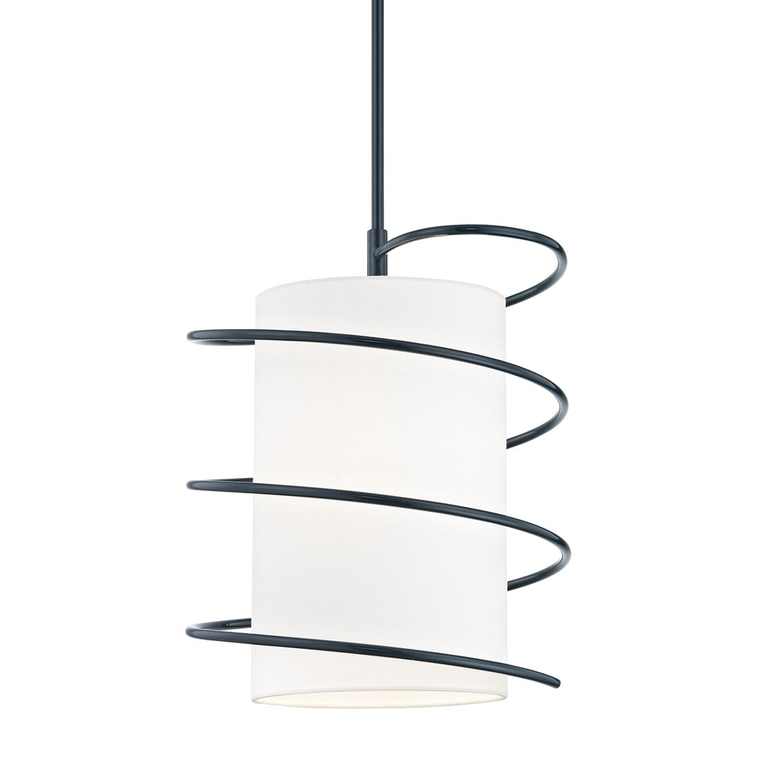 Steel Curly Frame with White Linen Fabric Shade Pendant