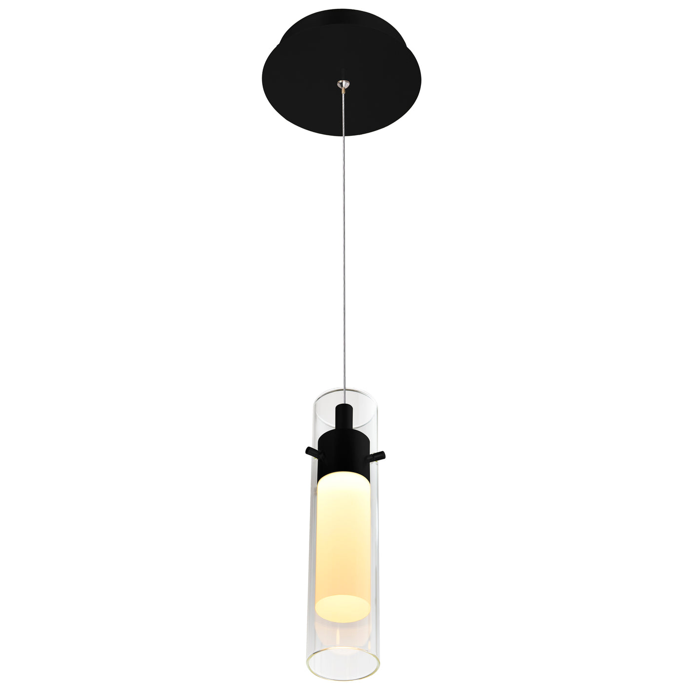 LED Steel Frame with Cylindrical Clear Glass Pendant