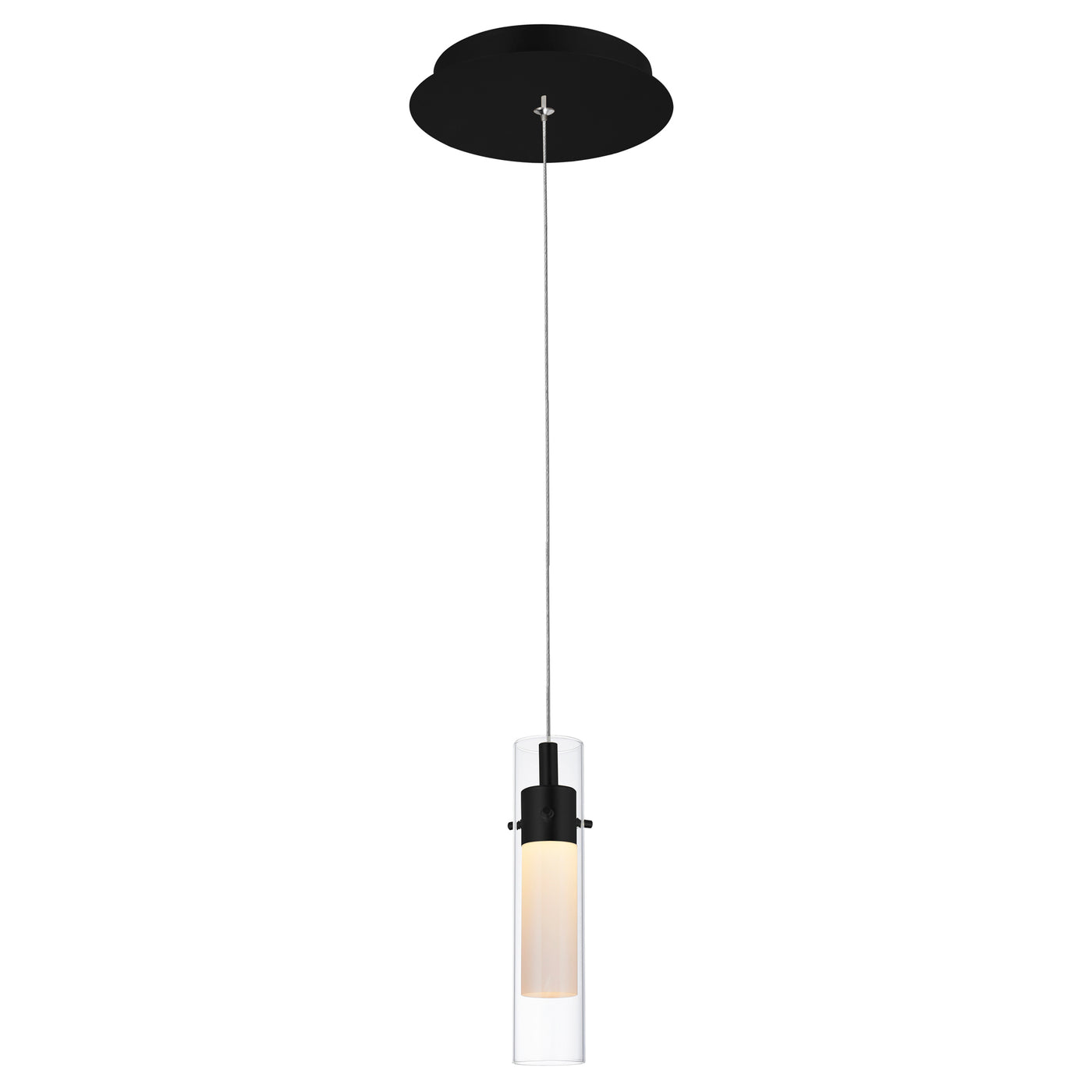 LED Steel Frame with Cylindrical Clear Glass Pendant