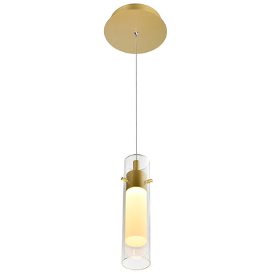 LED Steel Frame with Cylindrical Clear Glass Pendant