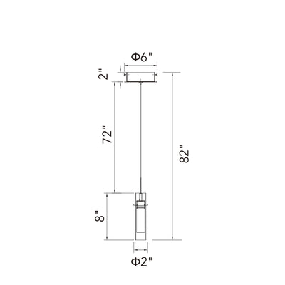 LED Steel Frame with Cylindrical Clear Glass Pendant