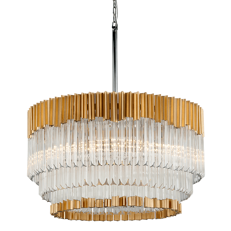 Gold Leaf and Polished Stainless Steel with Crystal Rod Chandelier - LV LIGHTING