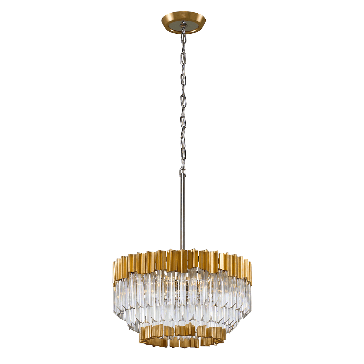 Gold Leaf and Polished Stainless Steel with Crystal Rod Chandelier - LV LIGHTING