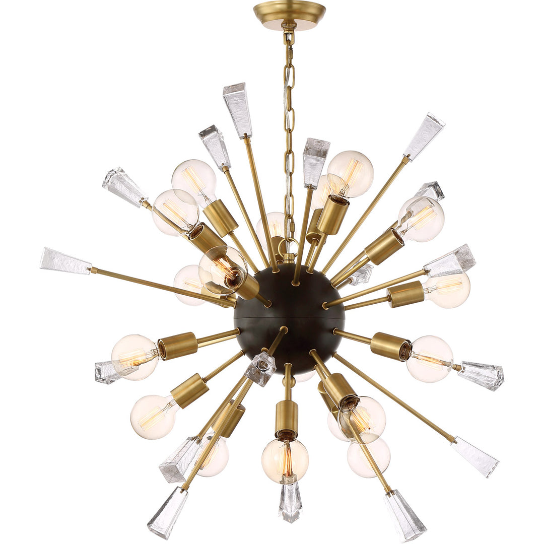 Steel Frame with Spikes and Glass Cubes Chandelier in Aged Brass with Matte Black by Zeev