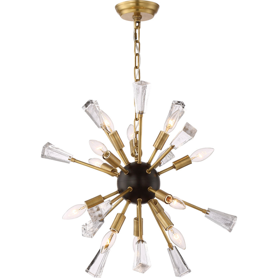 Steel Frame with Spikes and Glass Cubes Chandelier in Aged Brass with Matte Black by Zeev