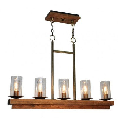 Pine Wood Frame with Clear Cylindrical Glass Shade Linear Pendant - LV LIGHTING