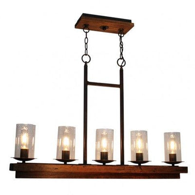 Pine Wood Frame with Clear Cylindrical Glass Shade Linear Pendant - LV LIGHTING