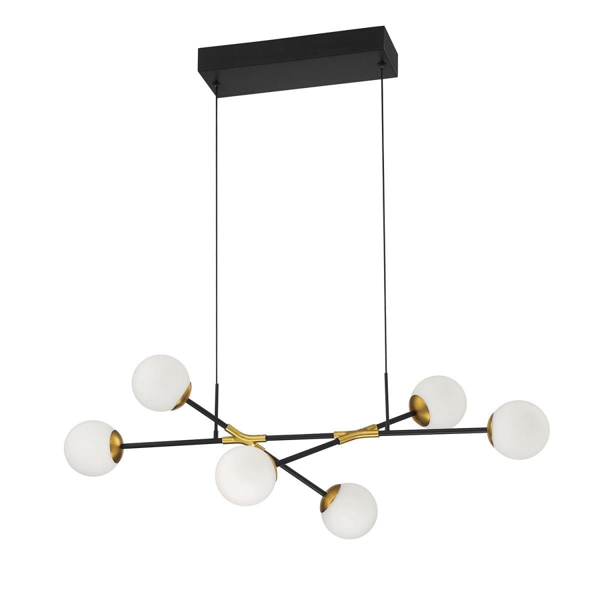 Black and Brass with Frosted Shade 6 Light Pendant - LV LIGHTING