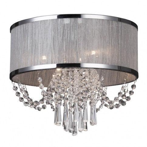 Chrome and Organza Drum Shade with Crystal Flush Mount - LV LIGHTING