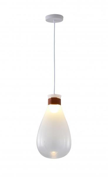 White and White Glass Shade with Brown leather Band Single Pendant - LV LIGHTING