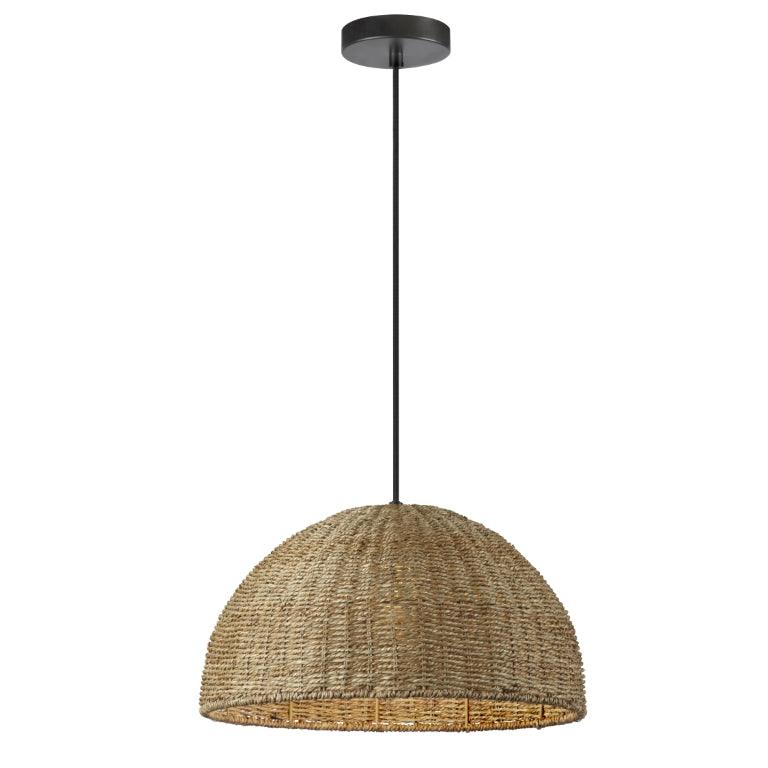 Matte Black with Natural Woven Seagrass Shade Pendant - LV LIGHTING