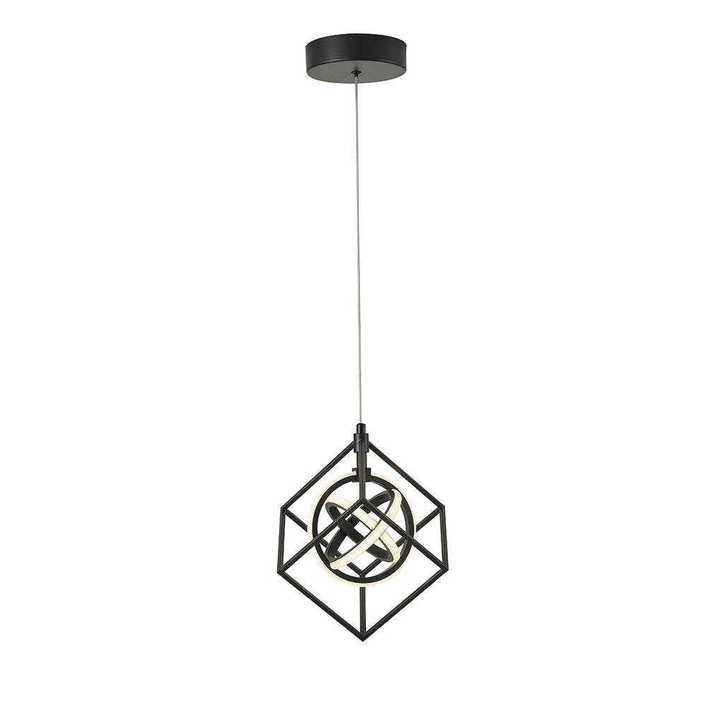 LED Matte Black Orbit Open Air Frame with Arylic Diffuser Pendant
