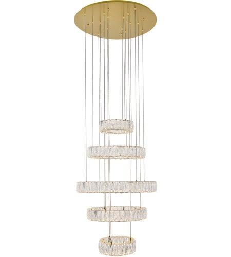 LED Gold with Crystal Quintuple Ring Chandelier - LV LIGHTING
