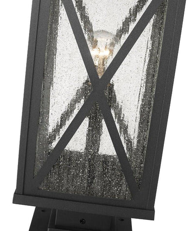 Black Aluminum Caged with Clear Seedy Glass Square Base Pier Mount - LV LIGHTING