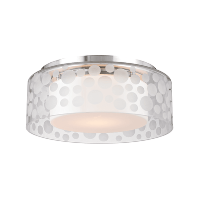 Satin Aluminum with Clear Doted Glass Shade Flush Mount - LV LIGHTING