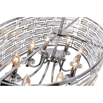 Chrome with Crystal Oval Drum Shade Linear Pendant - LV LIGHTING