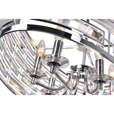Chrome with Crystal Oval Drum Shade Linear Pendant - LV LIGHTING
