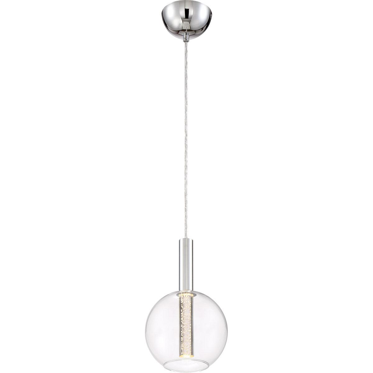 LED Chrome with Seeded Acrylic Rod and Clear Glass Shade Mini Pendant - LV LIGHTING