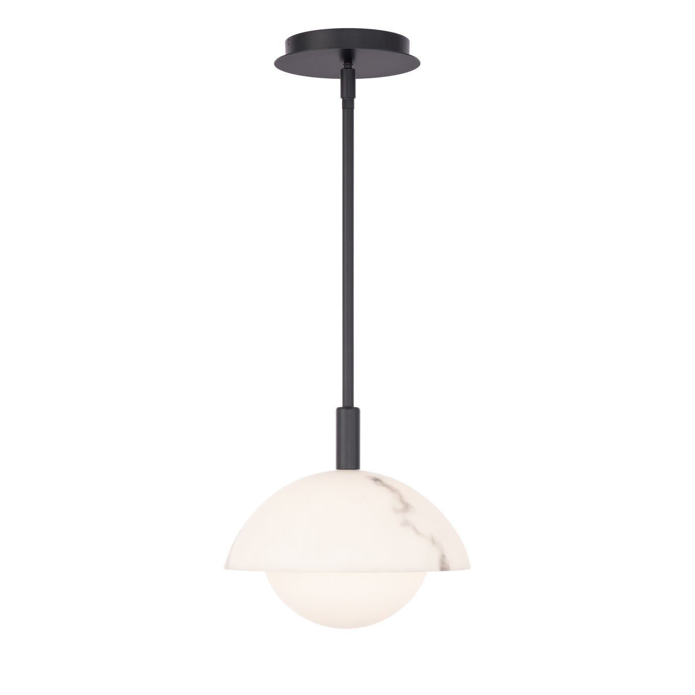 LED Black Frame with Faux Alabaster Shade and Opal Glass Diffuser Pendant