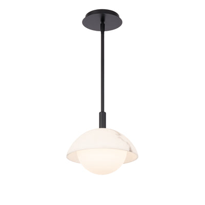 LED Black Frame with Faux Alabaster Shade and Opal Glass Diffuser Pendant