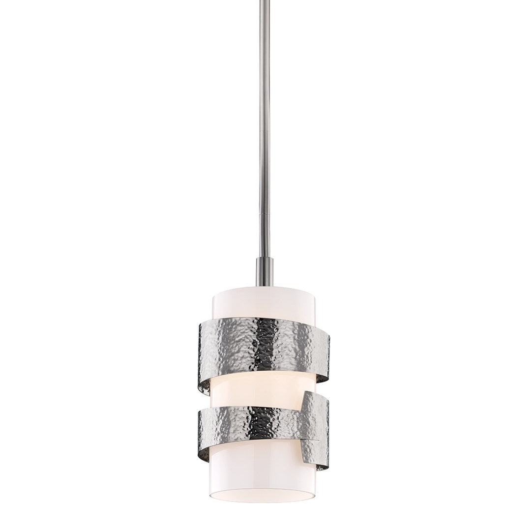 Steel Hammered Frame with Opal White Diffuser Pendant