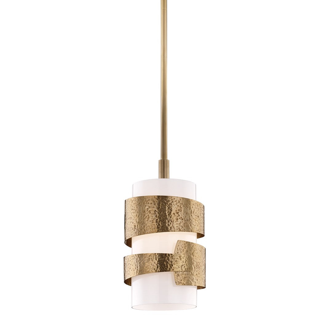 Steel Hammered Frame with Opal White Diffuser Pendant