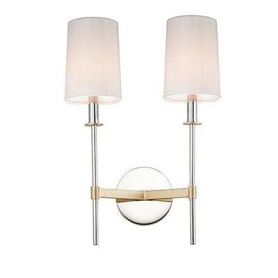 Satin Brass and Polished Nickel with Off White linen Fabric Shade Wall Sconce - LV LIGHTING