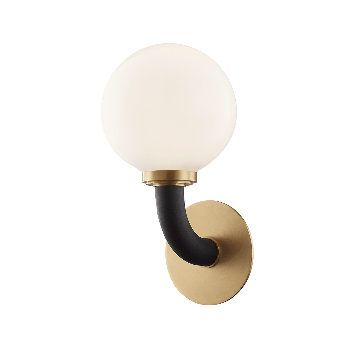 Aged Brass with Black Curve Arm with Opal Glass Globe Shade Wall Sconce - LV LIGHTING