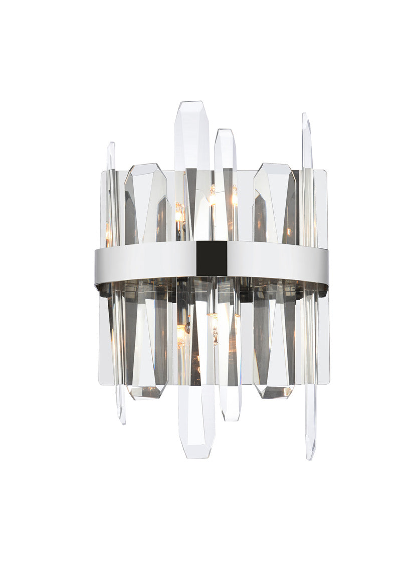 Steel Rectangular Frame with Clear Crystal Rod Wall Sconce in Chrome by Elegant