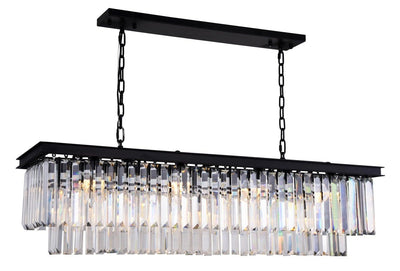 Steel with Clear Crystal Rectangular Linear Chandelier - LV LIGHTING