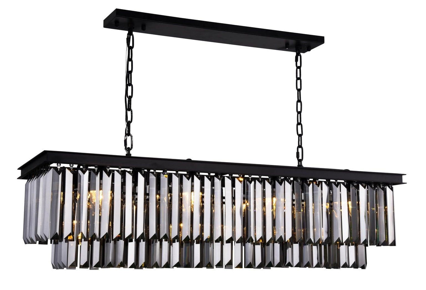 Steel with Clear Crystal Rectangular Linear Chandelier - LV LIGHTING