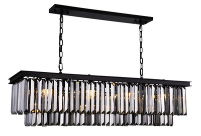 Steel with Clear Crystal Rectangular Linear Chandelier - LV LIGHTING