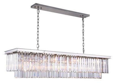Steel with Clear Crystal Rectangular Linear Chandelier - LV LIGHTING