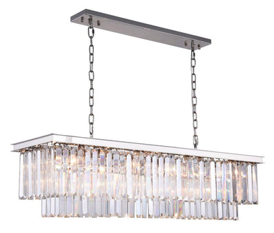 Steel with Clear Crystal Rectangular Linear Chandelier - LV LIGHTING