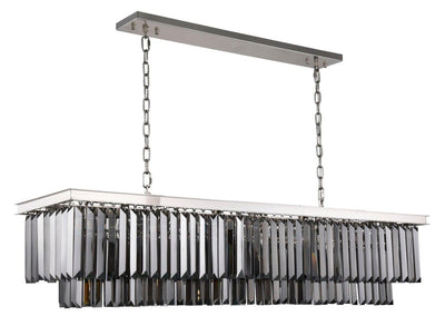Steel with Clear Crystal Rectangular Linear Chandelier - LV LIGHTING